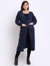 Women Navy Blue Front Open Solid KNIT Shrug