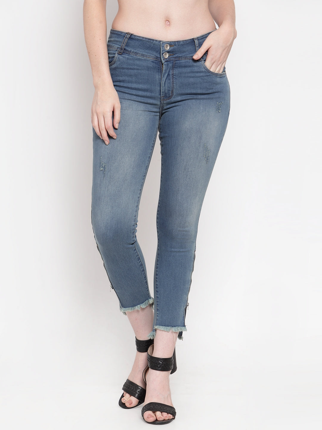 Women Blue Washed Denim Skinny Fitted Jeans