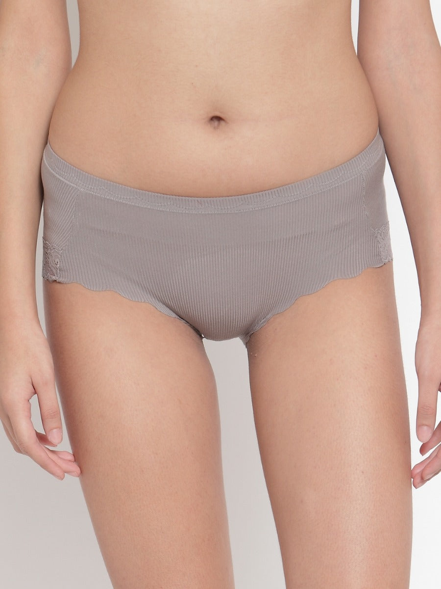 Women Grey Seamless Brief With Lace Detail
