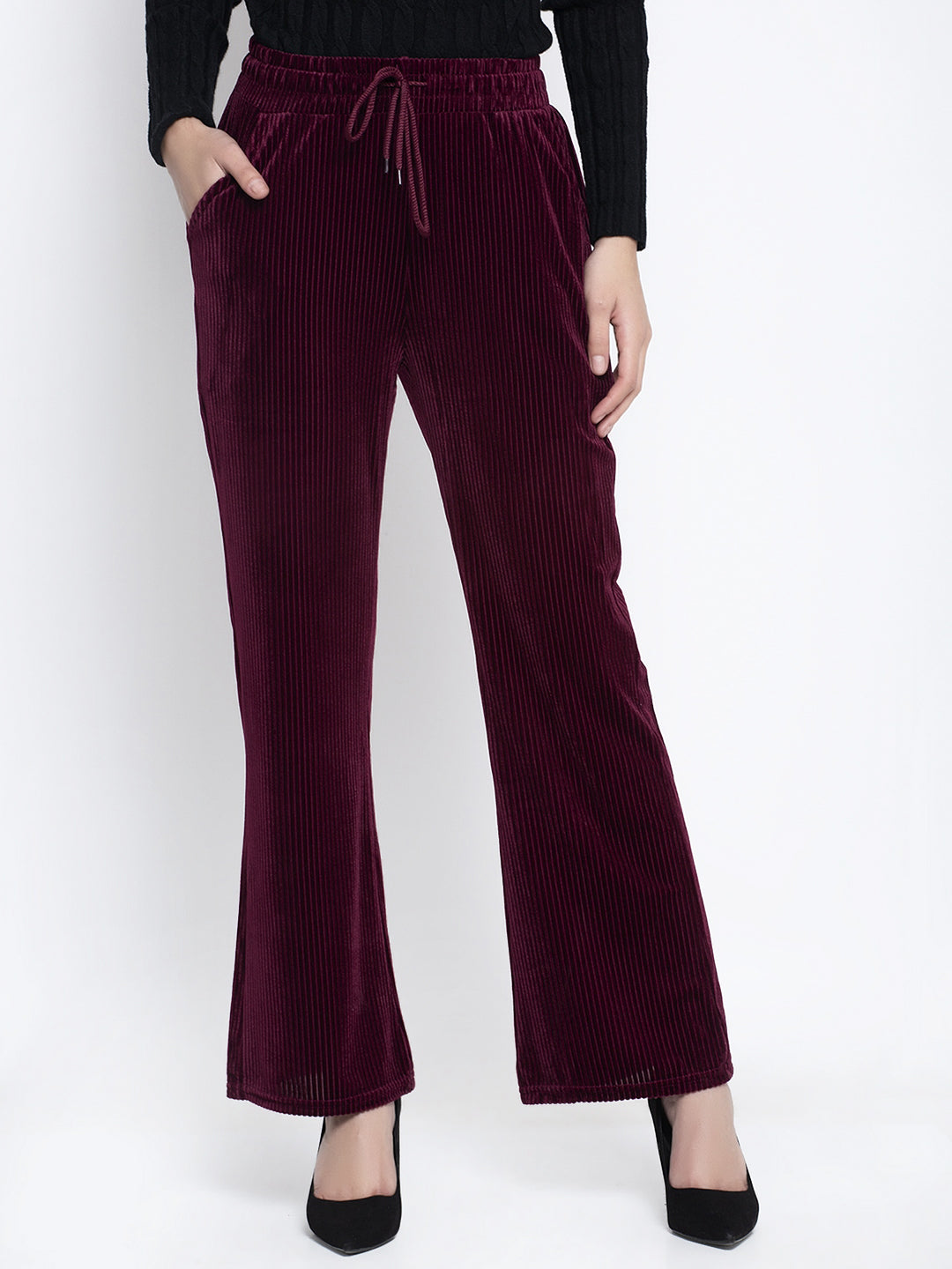 Solid Maroon Flared-Fit Palazzo Pants