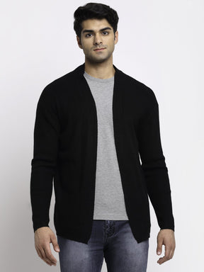 Men Black Front Open Solid Shrug