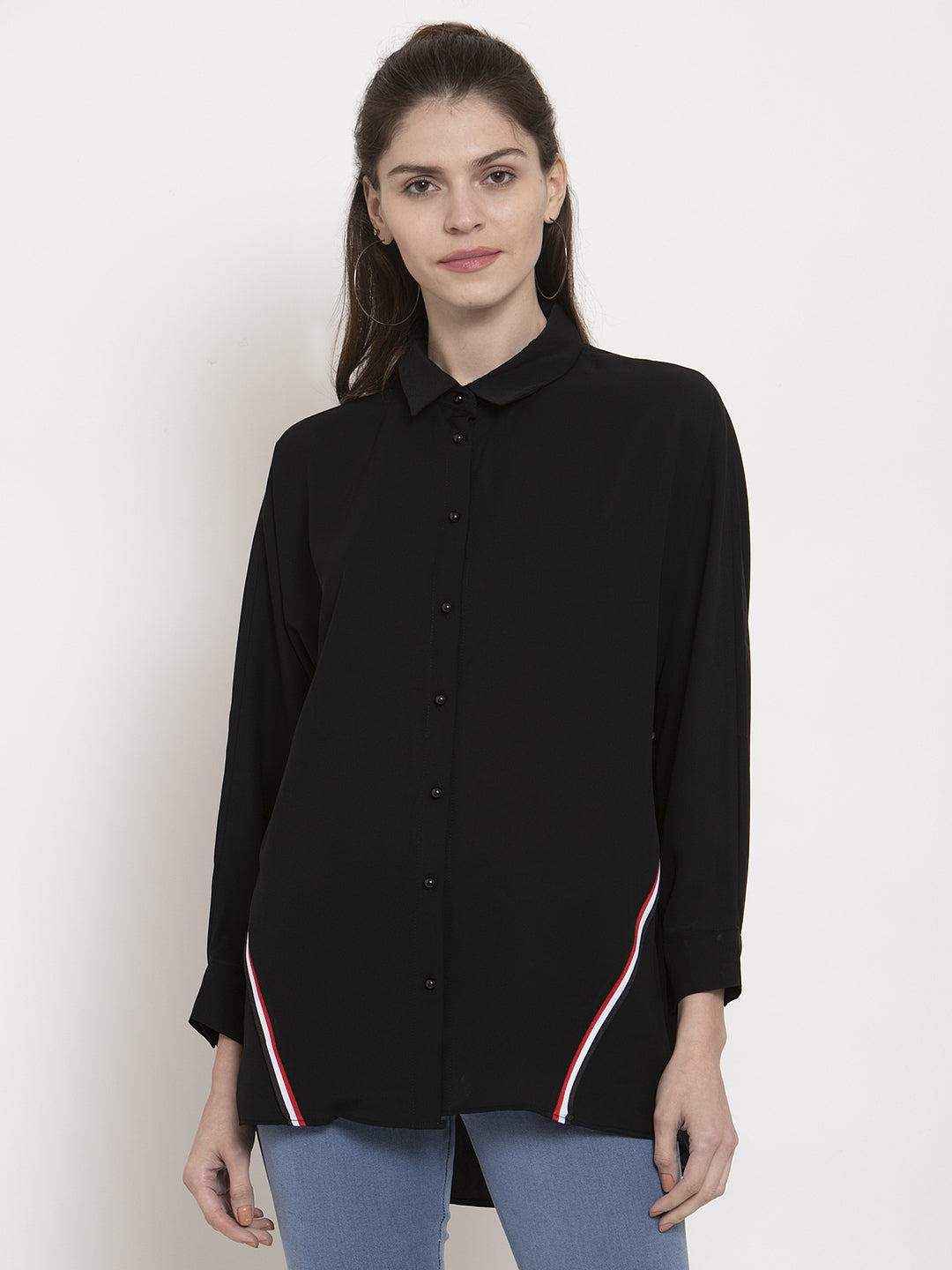 Ladies Black Solid Collared Shirt