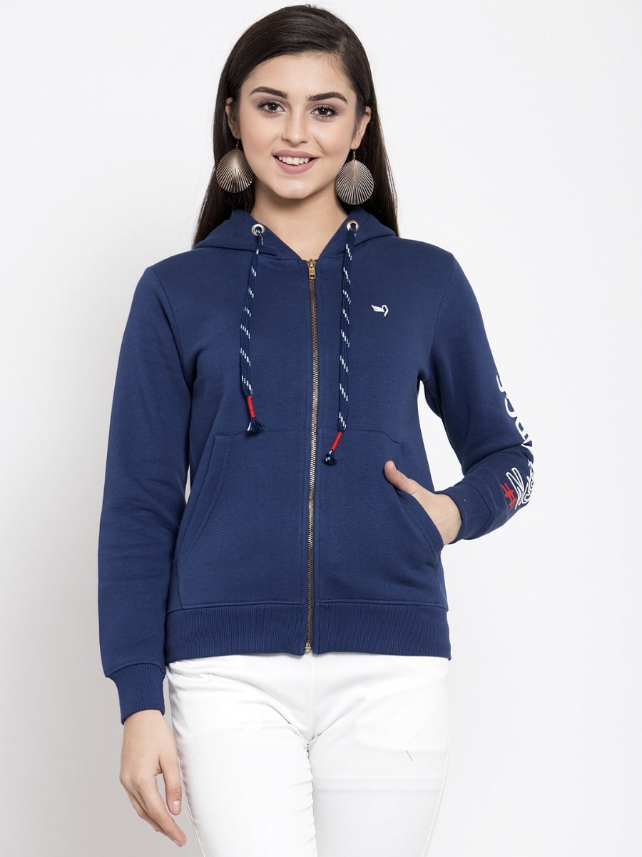 Women Blue Solid Sweatshirt