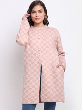 Pink Round Neck Checked KNIT Coat