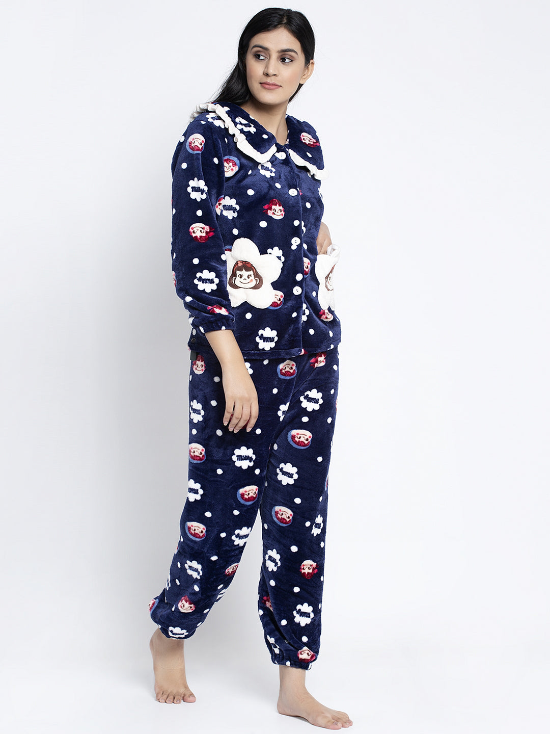 Women Blue Printed Night Suit