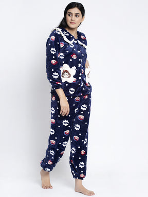 Women Blue Printed Night Suit