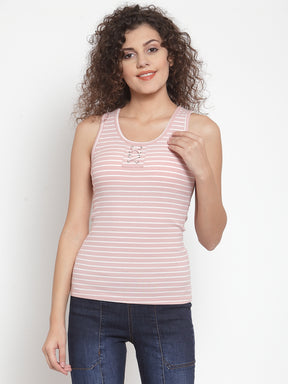 Women Pink Striped Tank T-Shirt