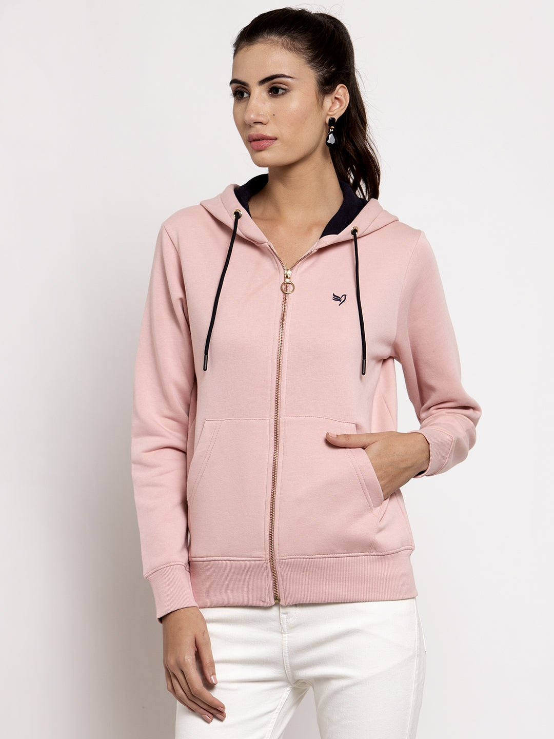 Pink Solid Hooded Sweatshirt - Global Republic
