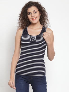 Women Navy Blue Striped Tank Top