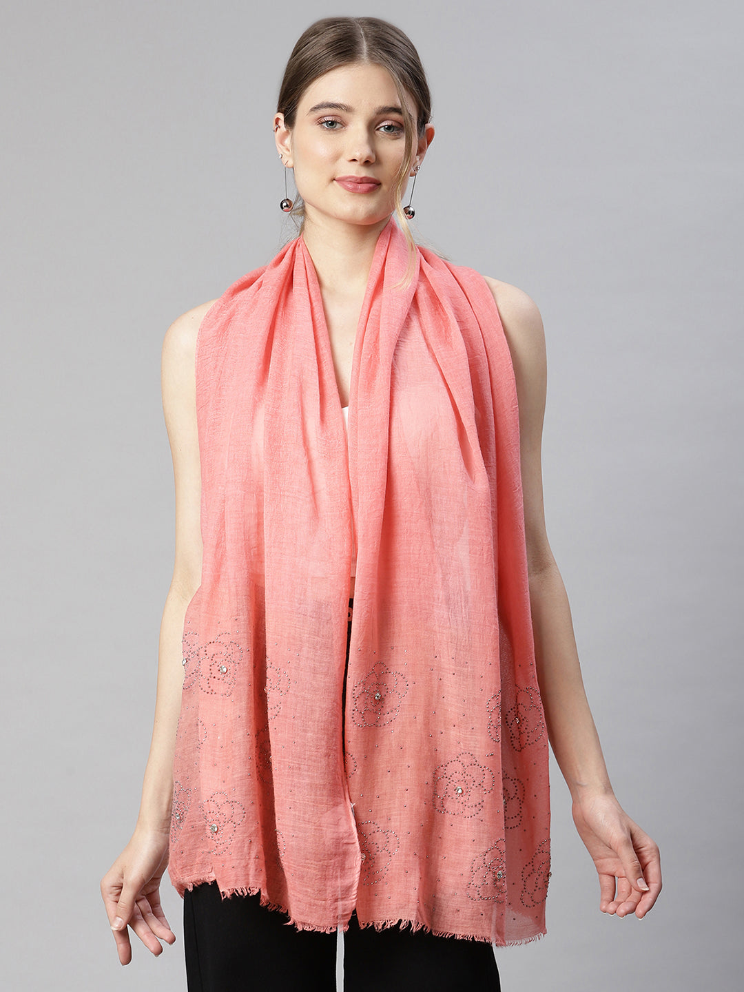 Women Peach Aplic work Stole - Global Republic