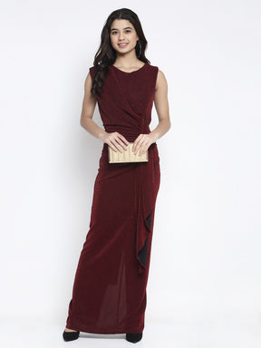 Women Maroon Round Neck Solid Dress