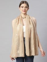 Women Creamish Thread Leafs Stole