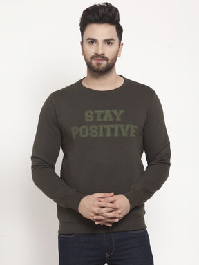 Mens Printed Olive Round Neck Sweat Shirt