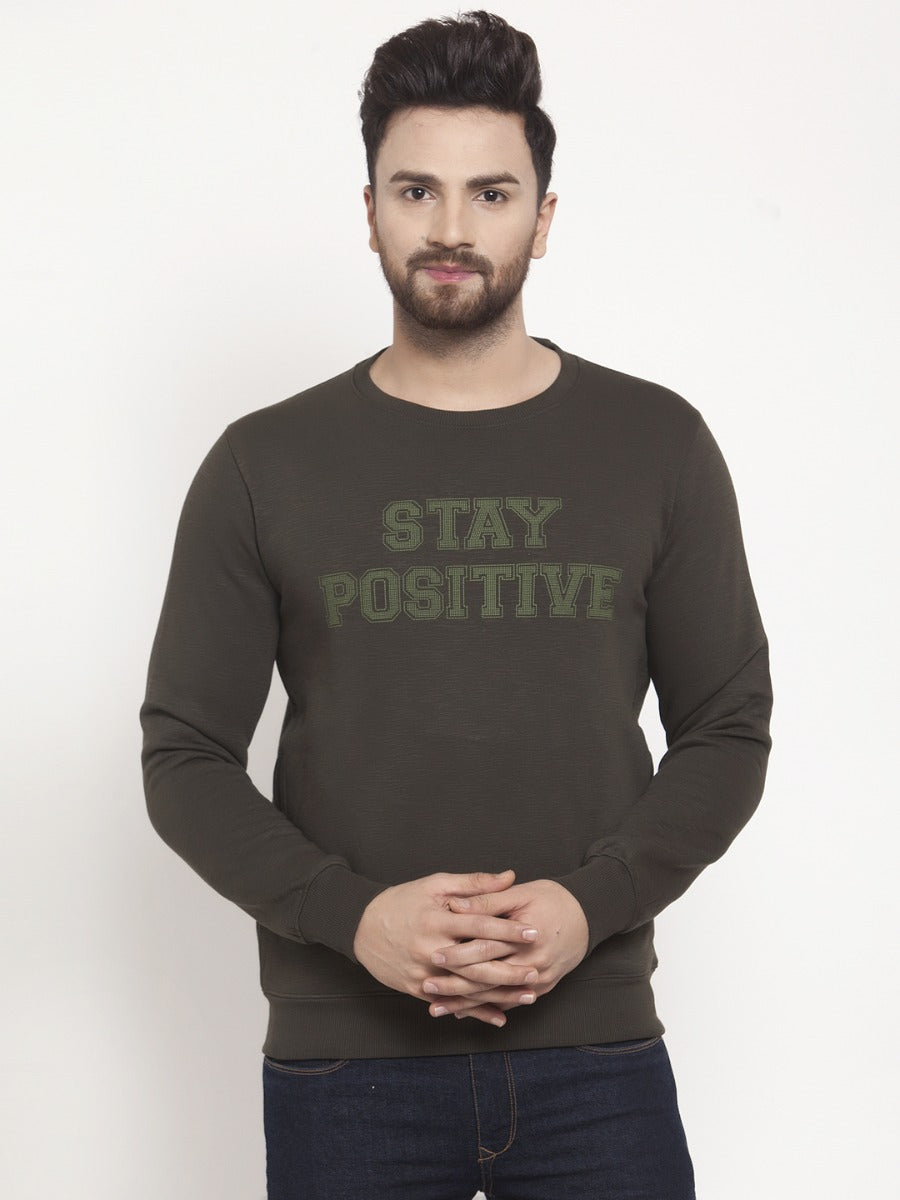Mens Printed Olive Round Neck Sweat Shirt