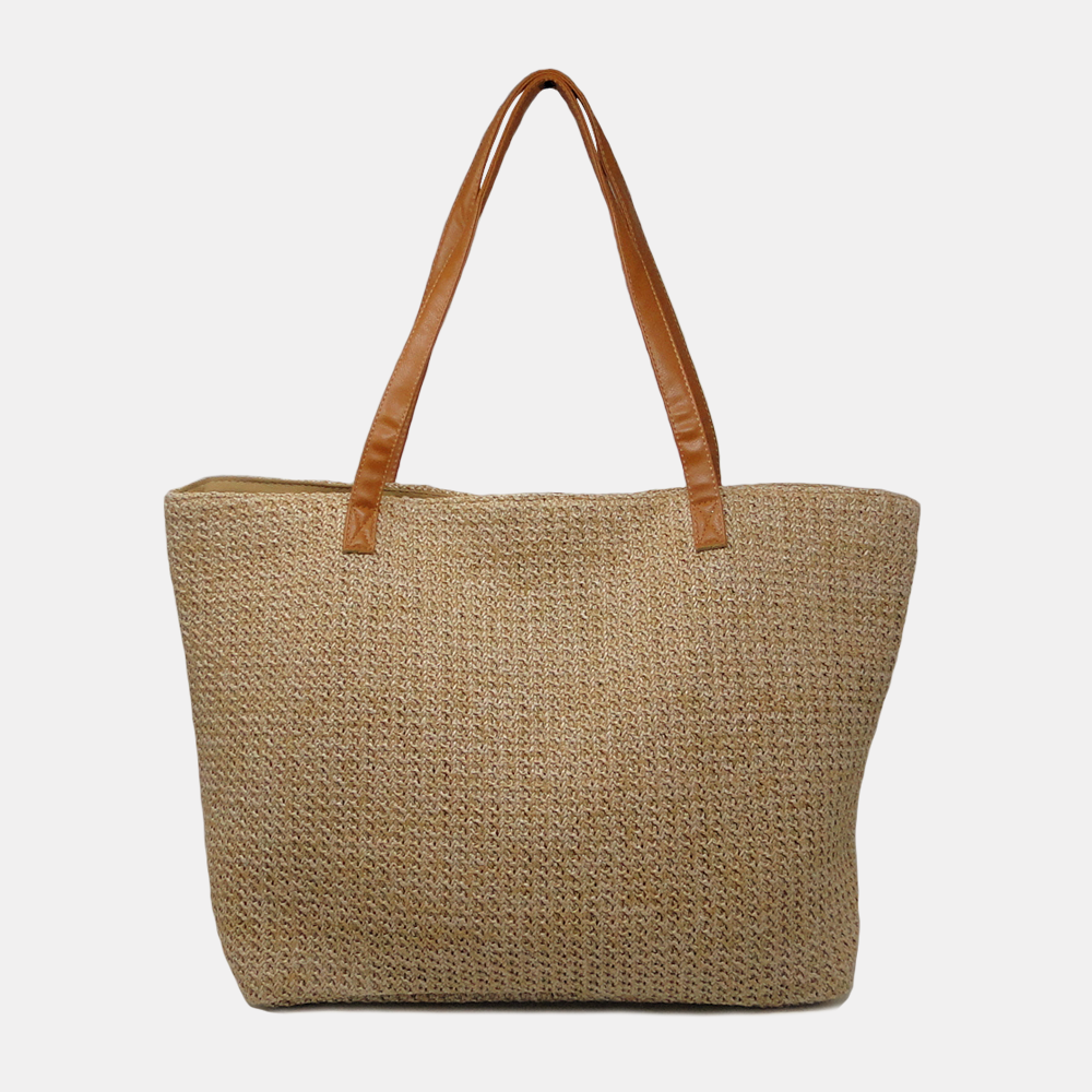 Solid Beige Jute Shopping Bag with Sling