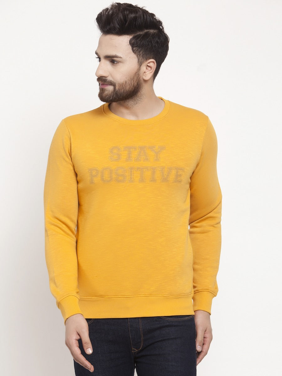 Mens Printed Mustard Round Neck Sweat Shirt