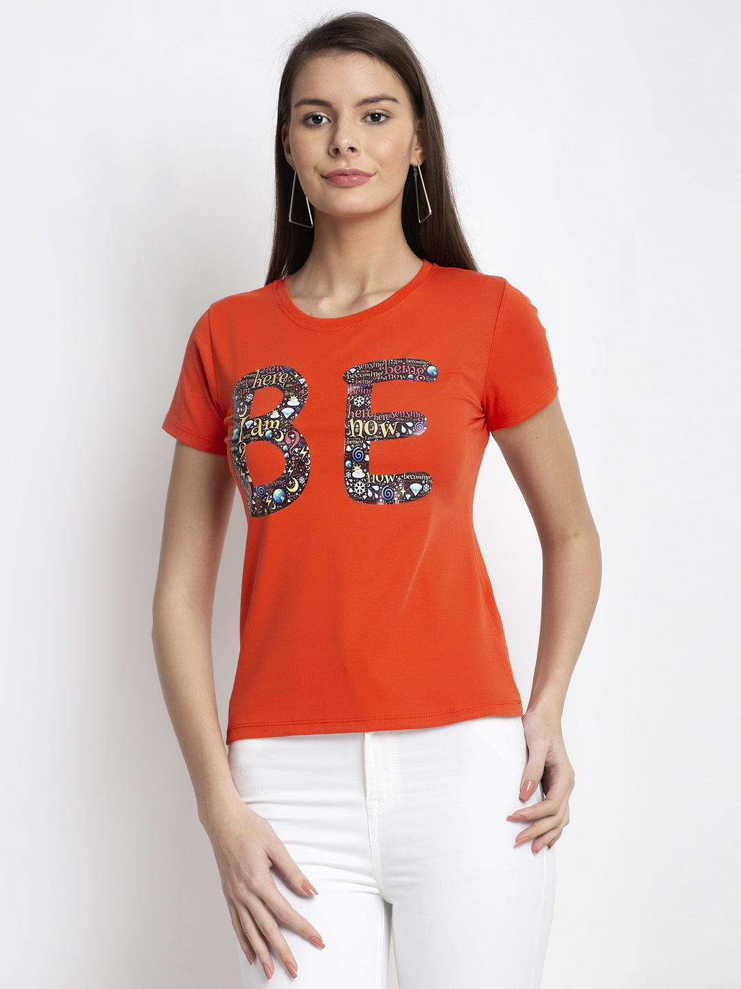 Women Orange Alpha Printed T-Shirt