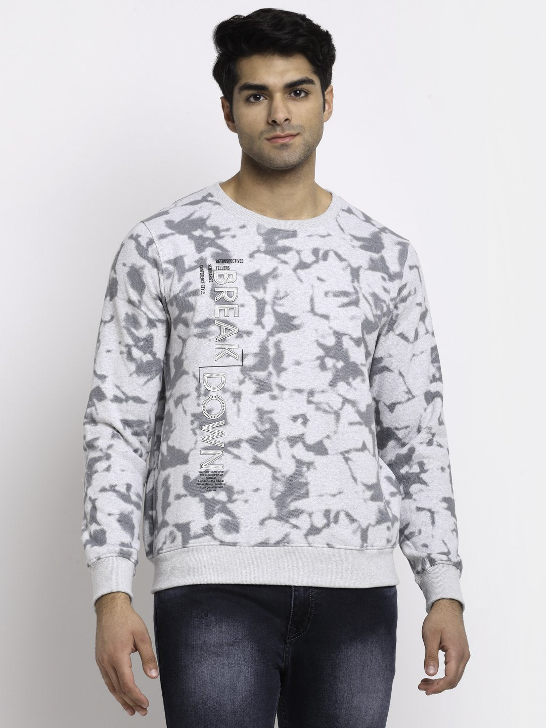 Men Grey Round Neck Hosiery Printed Sweatshirt