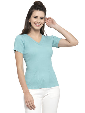 Women Solid Black and Teal Viscose Combo of 2 Tops