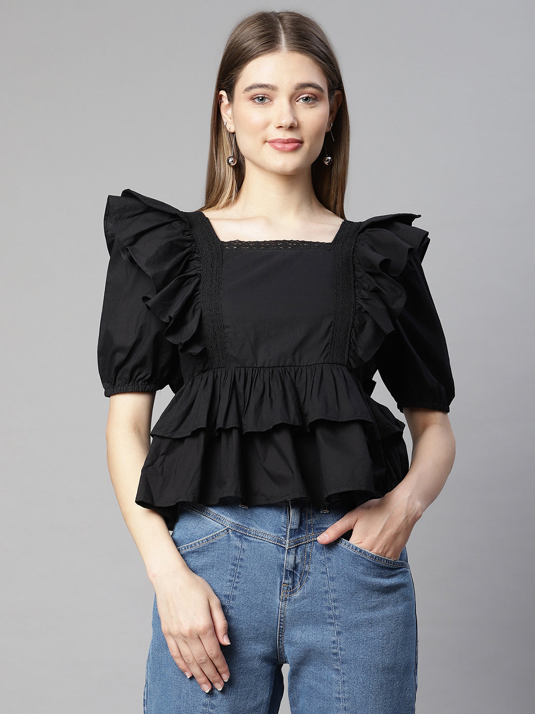 Women Butterfly Peplum Blouson Top