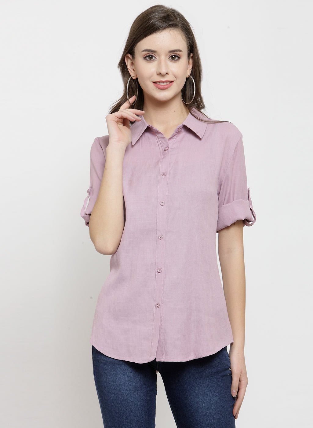women dusky pink solid cotton shirt
