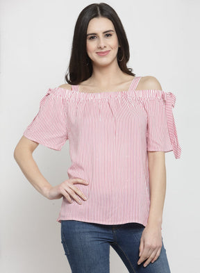 Women Striped Blue Boat Neck Top