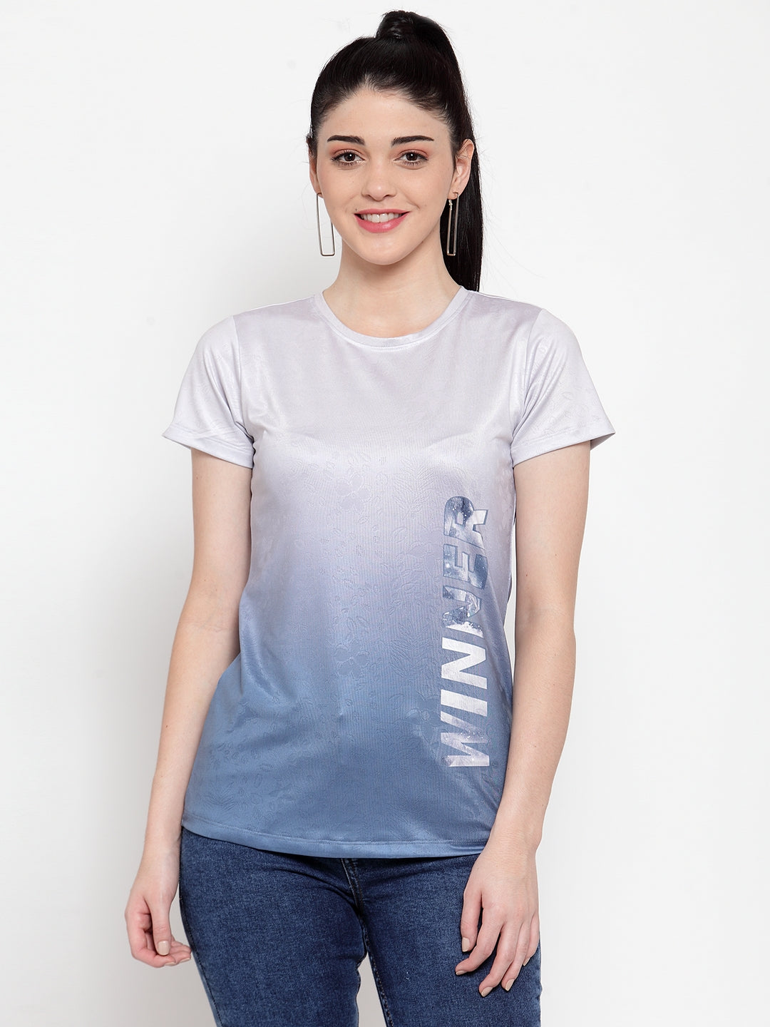 women white polyester printed t shirts