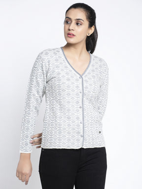 Women Grey Dyed Printed Cardigan
