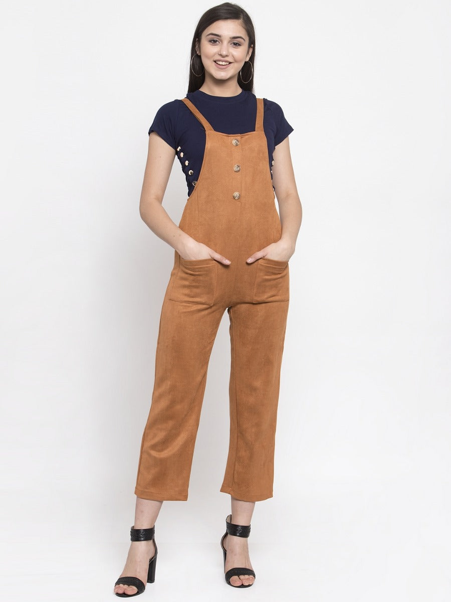 Women Solid Rust Shoulder Straps Dungaree