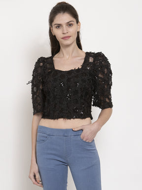 Ladies black lace net top