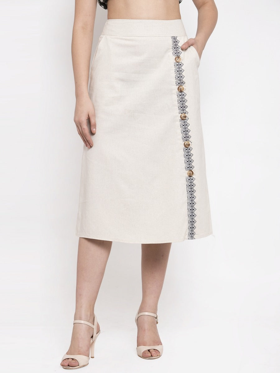 Women A-Line Beige Cotton Linen Skirt