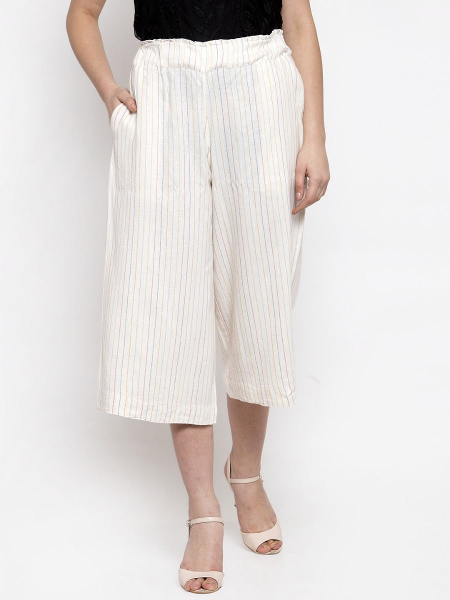 Women White Striped Palazzo