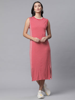 wome red abstract striped dress