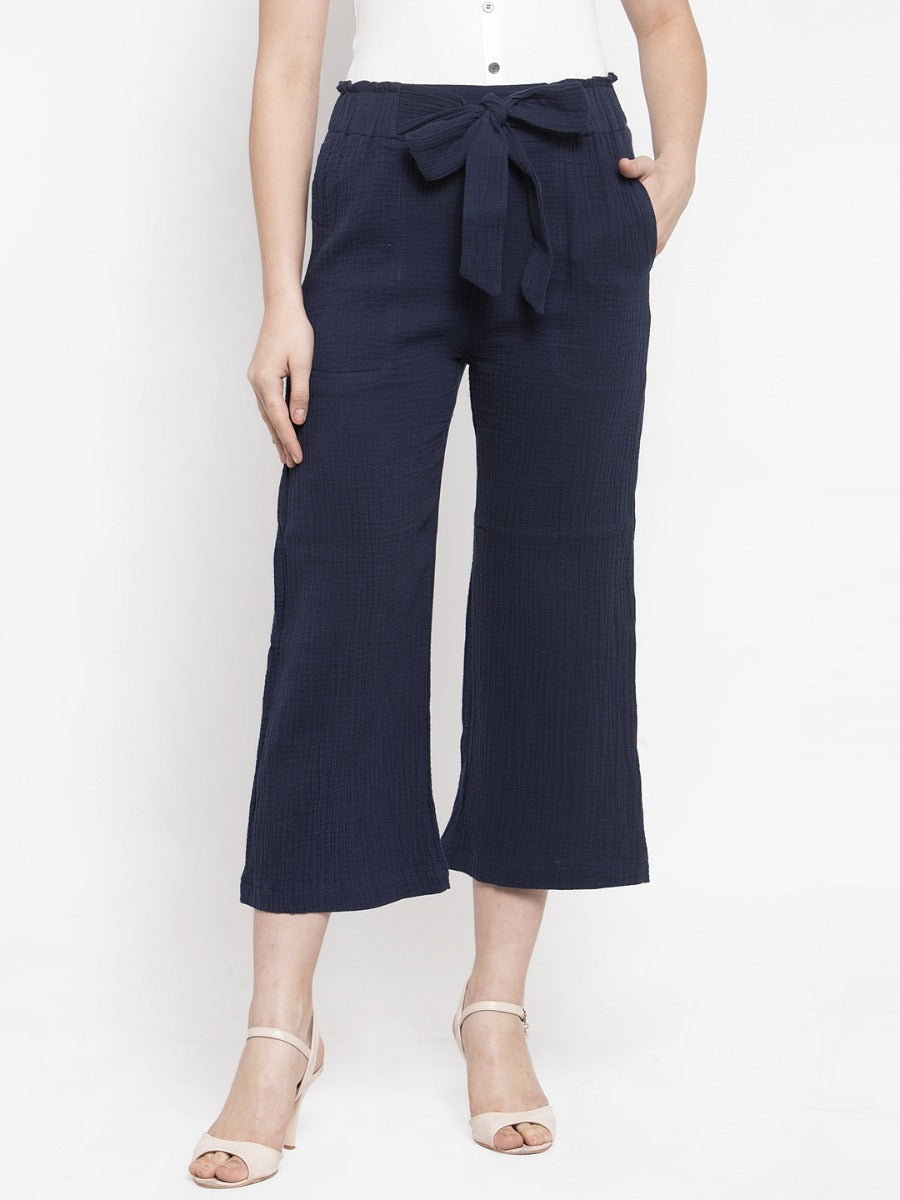 Women Solid Navy Blue Cotton Lower