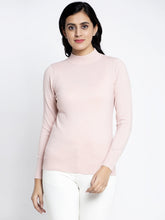Women Light Pink High Neck Slim Fit Skeevi Pullover