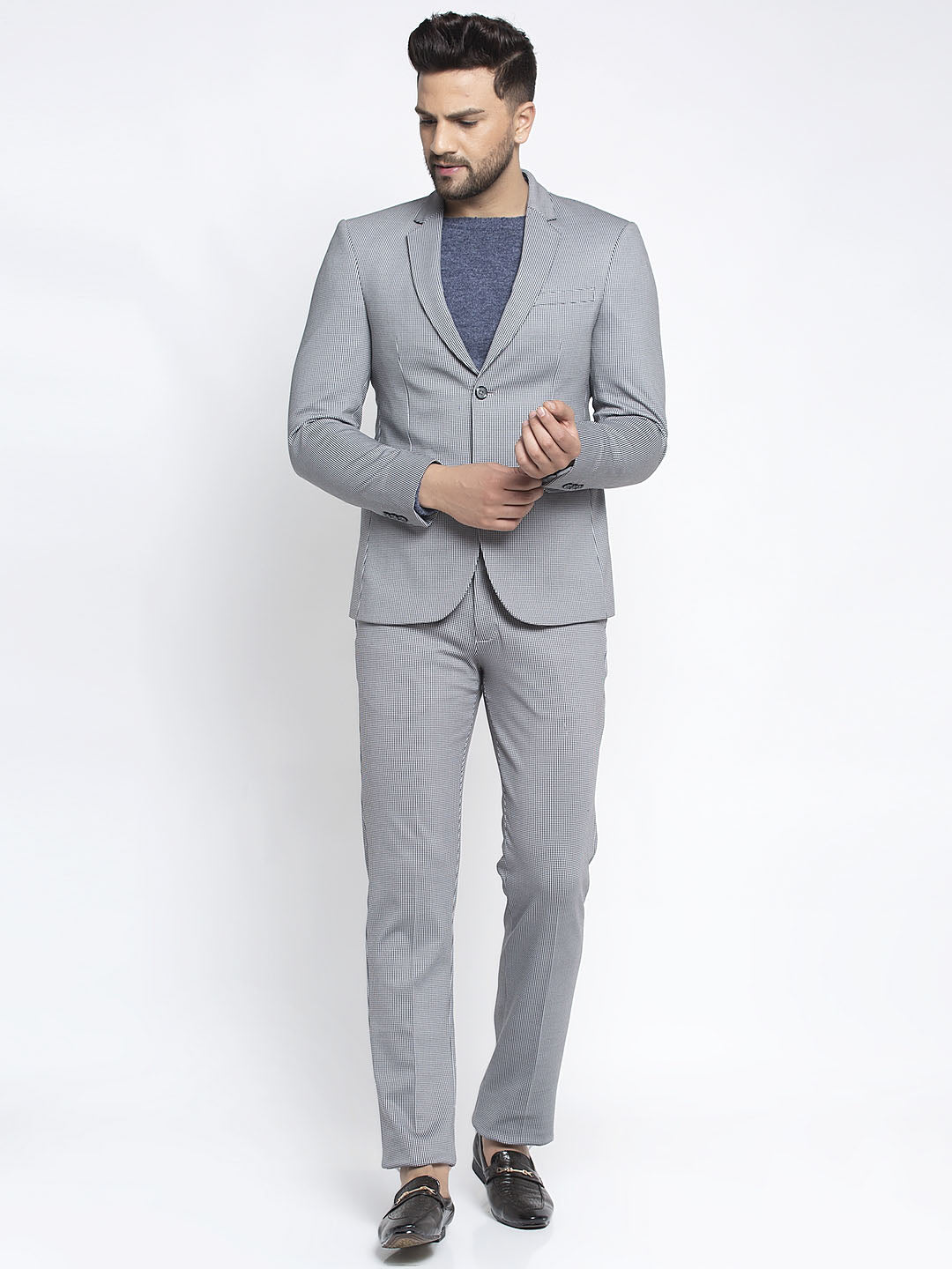 Men Grey Checked 2-Peice Suit