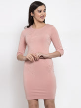 women embellished pink round neck dress