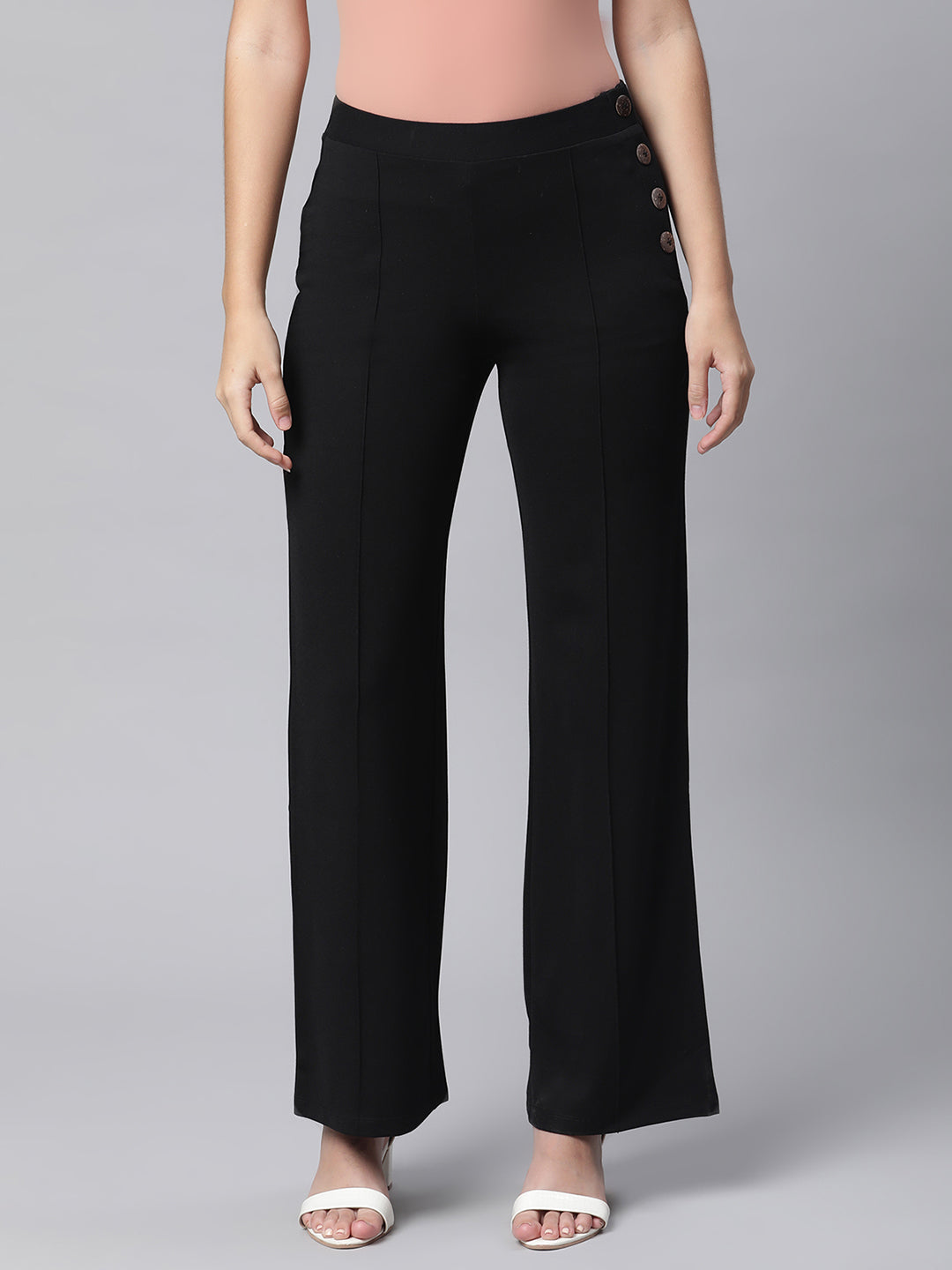 Women Black Flared Semi-Formal  Palazzo - Global Republic