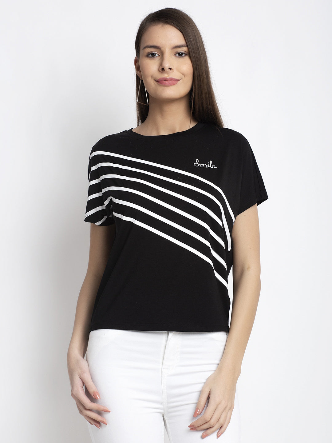Women Black Round Neck Solid T-Shirt