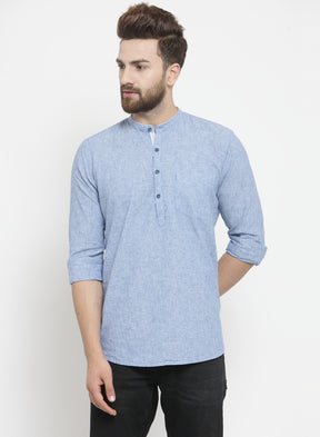 Men'S Light Blue Kurta Style Shirt