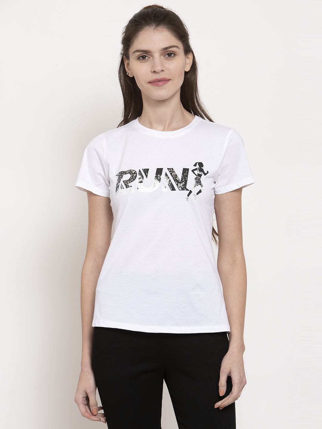 ladies white printed round neck t shirts
