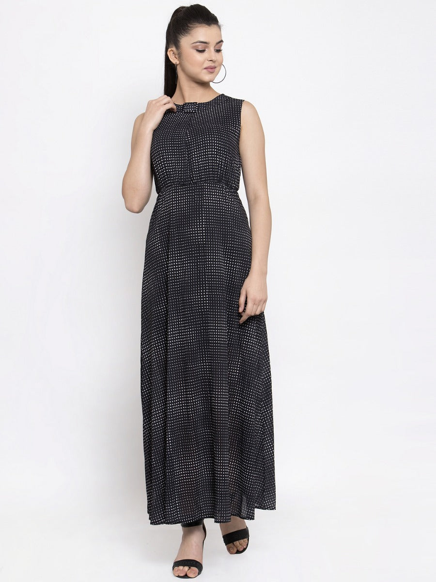 Women Black Polka Dots Maxi Dress