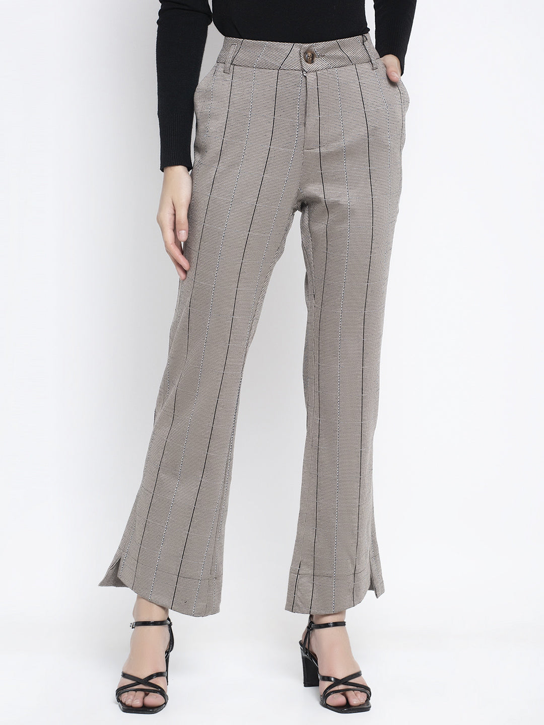 Women Brown Striped Trouser