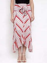 Women Asymmatric Hem Red Printed Long Skirt