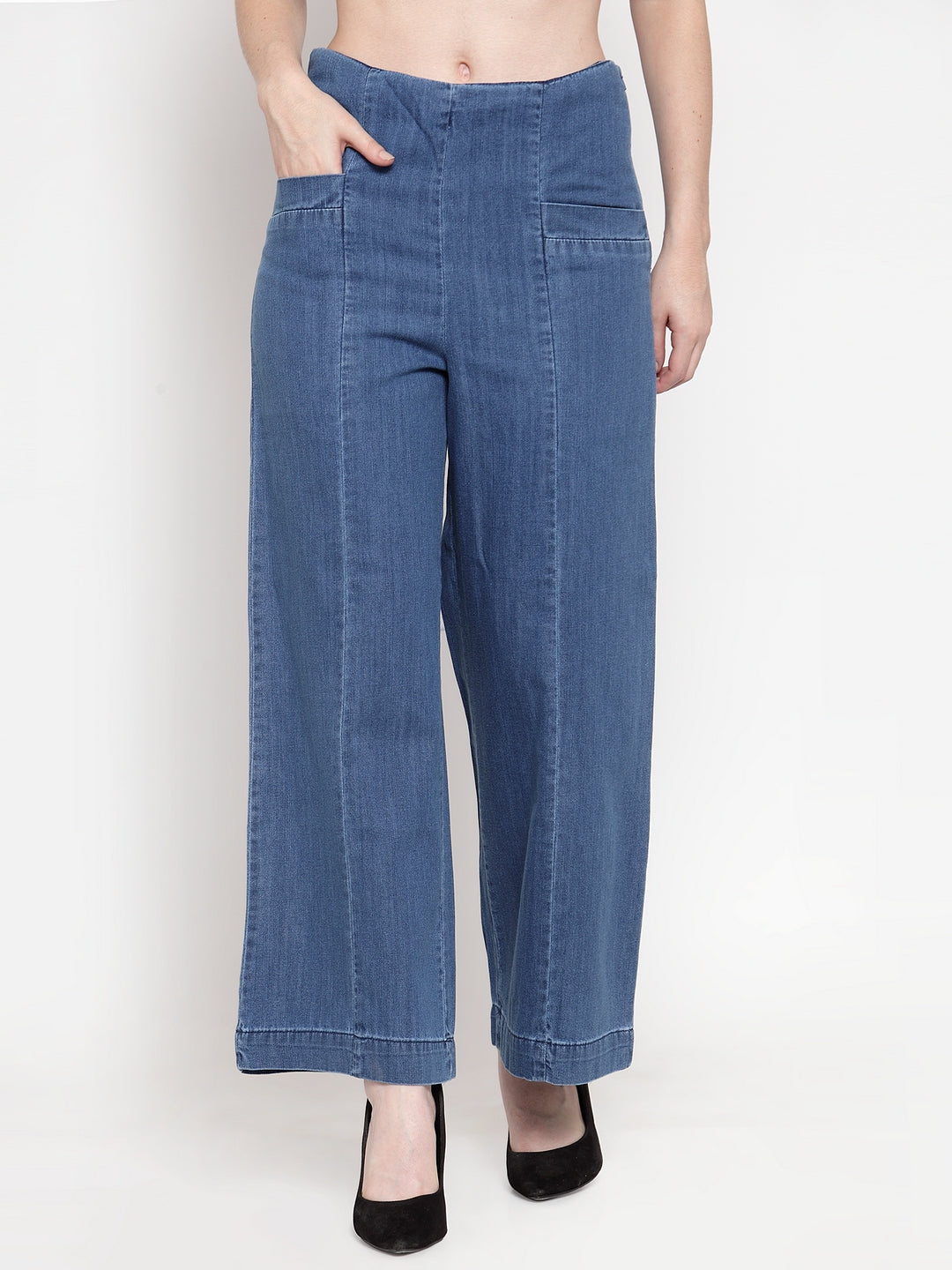 Women Blue Denim Straight Fitted Jeans