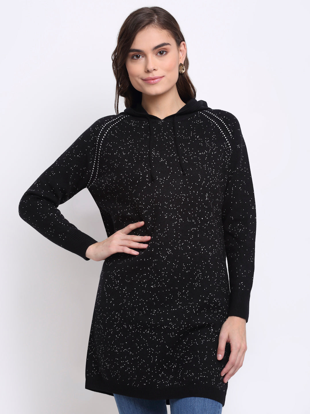 women black hooded solid knit dress