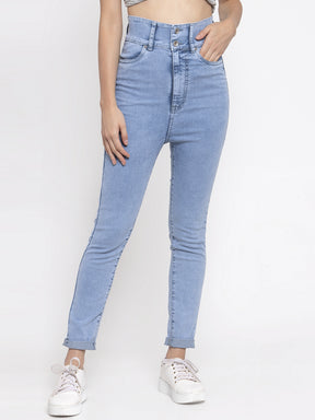 women high waist skin fit light blue jeans