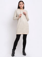 women beige hooded solid knit dress