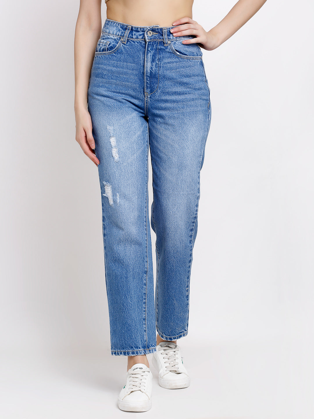 Women Blue Denim Solid Ankle Length Jeans