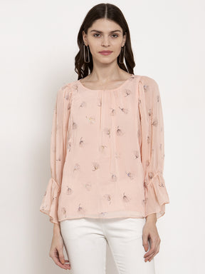 Women Pink Floral Printed Flared Fit Top